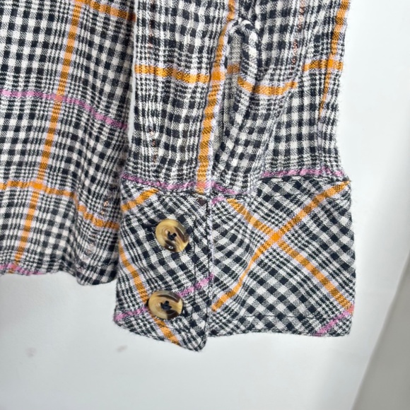 Free People Oversized Plaid Shirt S Break My Stride Metallic Grunge Boho Indie - Picture 4 of 11